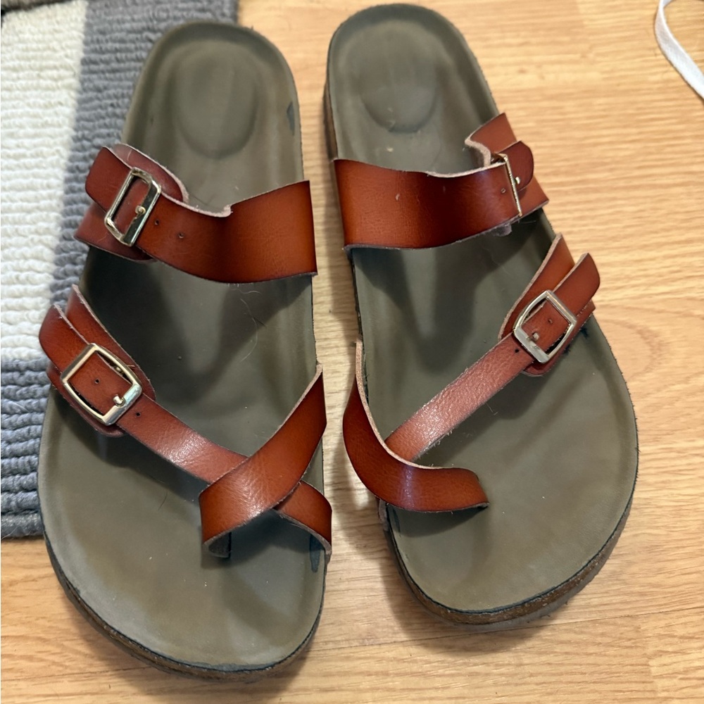 Brown Strappy Sandals with Buckles